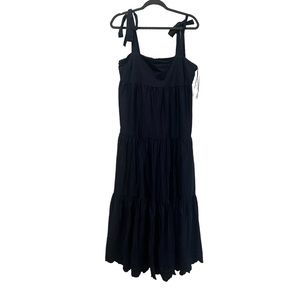 Jason Wu Eyelet Tiered Midi Dress Women Size XL Navy Blue Flowy Tie Strap Maxi